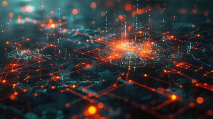 Poster - This abstract digital artwork illustrates global supply concepts with vibrant colors and intricate networks, representing data flow and connectivity in technology.