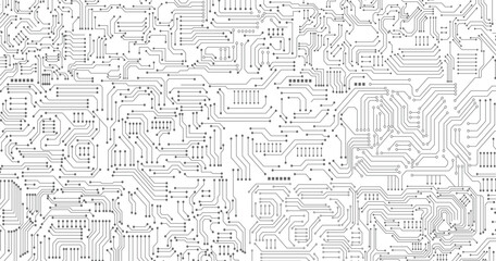 Poster - black circuit diagram on white background. high-tech circuit board connection system. vector abstrac