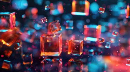 Fototapete - Explore a vibrant composition of transparent cubes set against an abstract digital background. This image embodies innovation and creativity in a modern aesthetic.