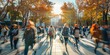 © Molly P - Motion blur of a large diverse crowd walking at academy on sunny day. Urban lifestyle and public space concept. The long exposure photography of teenagers or academic student going to school. AIG55.