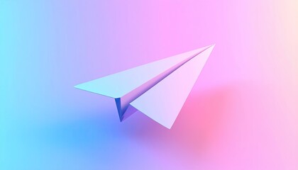 Poster - A minimalist paper airplane floating against a vibrant gradient background transition from blue to pink and yellow.