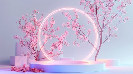 Poster - Abstract image beautiful geometric frame with digital style neon light decorated in room with fantasy light. Geometry concept in studio create futuristic visual ideal for design magical scene. AIG53.