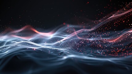 Leinwandbilder - Abstract picture micro light sparkling particle represent data flow vivid flowing wave with high tech background, create digital effect scene perfect for energetic and fantasy wallpaper design. AIG53.