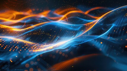 Leinwandbilder - Abstract picture micro light sparkling particle represent data flow vivid flowing wave with high tech background, create digital effect scene perfect for energetic and fantasy wallpaper design. AIG53.