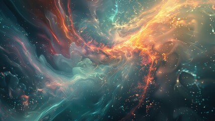 Poster - Abstract of wonderful colorful wave in nebula style design connect and flow express energy dynamic represent connection of star in universe or plasma scatter on space with mysterious scene. AIG53.