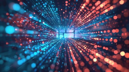 Leinwandbilder - Abstract picture micro particle in geometric shape represent data flow. Vivid flowing object with high tech fractal, create digital effect scene perfect for energetic, fantasy wallpaper design. AIG53.