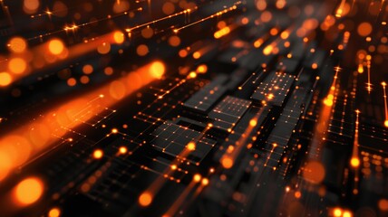Aufkleber - Abstract picture of orange light effect in digital technology design. Seamless modern art of futuristic energy in system structure with diagram pattern perfect for cyberspace style background. AIG53.