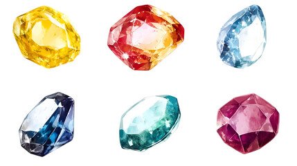 Fototapete - set of Colorful,faceted gems arranged in a pattern. isolated on transparent background