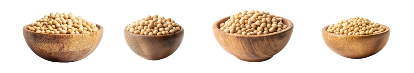 Poster - set of wooden bowls are full of light brown grain isolated on transparent background