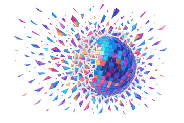 Poster - Colorful shards exploding from a disco ball, creating a vibrant and dynamic visual on a transparent background