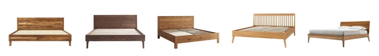 Poster - set of Various light brown wooden beds displayed in a row. isolated on transparent background