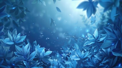 Poster - Captivating blue leafy background perfect for digital projects. This serene design features vibrant foliage and a tranquil ambiance, ideal for various creative applications.