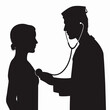 © MARUFHASAN - In this silhouette, a doctor with a stethoscope examines a young female patient, showcasing a healthcare setting. The image utilizes a transparent backdrop for easy integration.