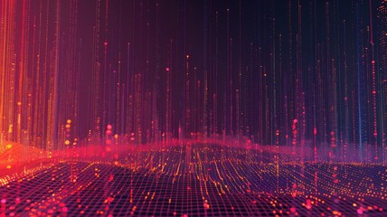 Poster - abstract digital shape or line and technological cyber style particle design connect in surreal elec