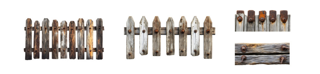 Poster - set of Aged wooden fence panels in various tones. isolated on transparent background