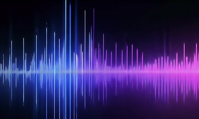 Fototapete - A purple and blue gradient data chart background with sound waves, against a black background. It has an animated feel, is modern in design, uses a digital art style,