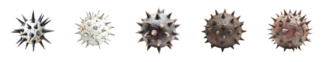 Poster - set of Varied spherical forms with spiky protrusions isolated on transparent background
