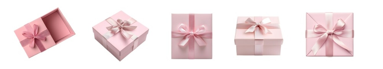 Fototapete - set of Pink gift boxes with bows in various angles. isolated on transparent background