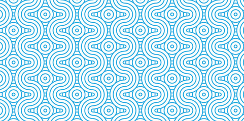 Poster - seamless pattern with waves and blue geometric retro background.