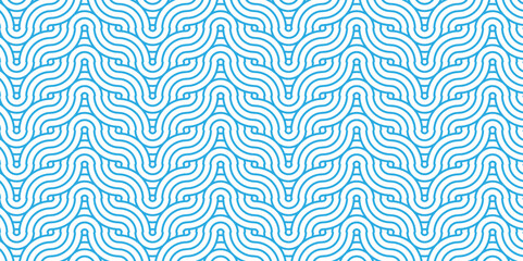 Poster - seamless pattern with waves and blue geometric retro background.