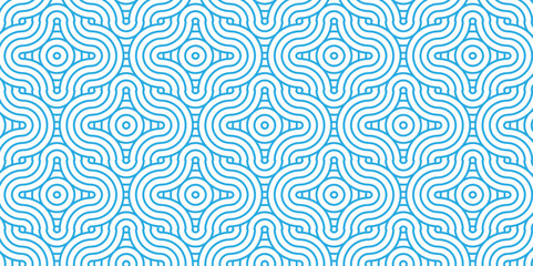 Poster - seamless pattern with waves and blue geometric retro background.