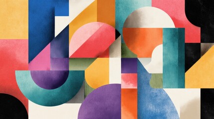 Wall Mural - Bold collage of modern art shapes background with vibrant color blocks