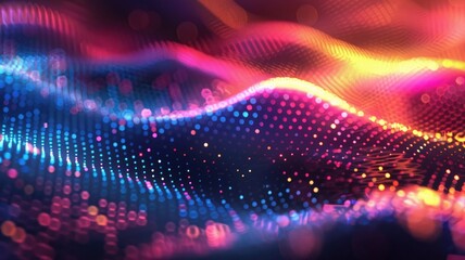 Leinwandbilder - Abstract picture micro light sparkling particle represent data flow vivid flowing wave with high tech background, create digital effect scene perfect for energetic and fantasy wallpaper design. AIG53.