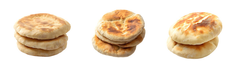 Poster - set of Stacks of Flatbreads Shown Close-Up isolated on transparent background