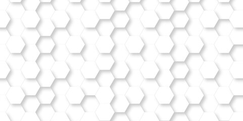 Fototapete - Background with white lines Hexagonal structure futuristic white background and Embossed Hexagon , honeycomb white Background ,light and shadow texture web design.