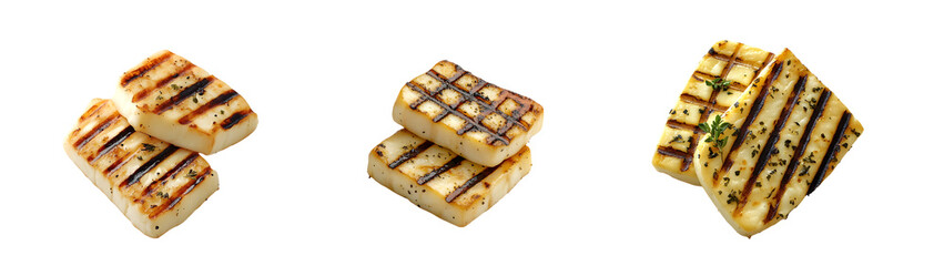 Poster - set of Grilled cheese slices, close-up view. isolated on transparent background