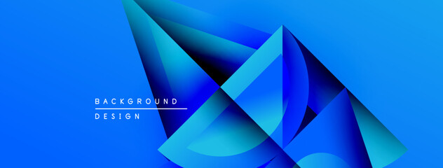 Poster - Abstract blue design features overlapping geometric shapes. Gradient colors create depth, modern aesthetic. Background includes text background, design.