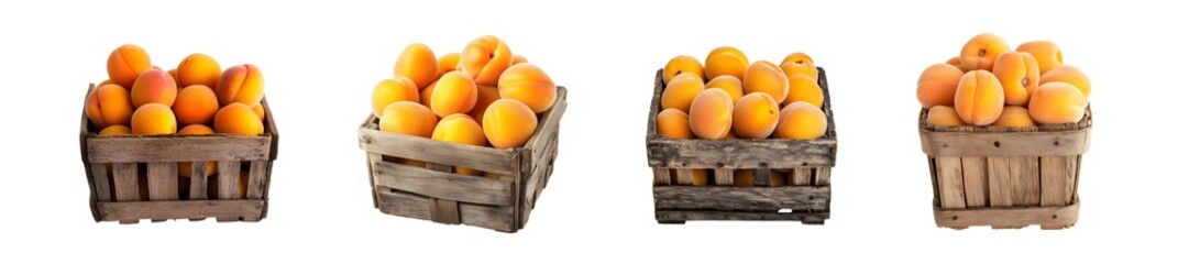 Poster - set of Wooden crates filled with fresh apricots. isolated on transparent background