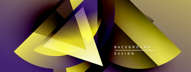 Aufkleber - Abstract geometric shapes overlap, creating vibrant color gradients. Modern design with yellow, purple hues. Minimalist background texture.