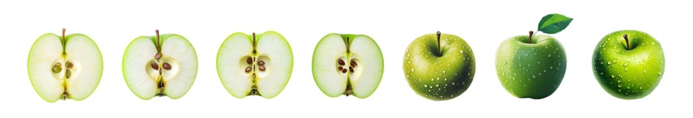 Poster - set of Fresh green slices and whole fruit display. isolated on transparent background