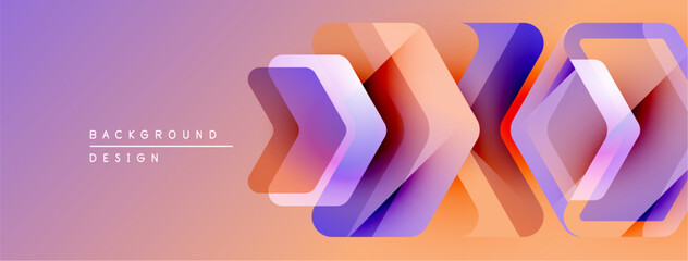 Leinwandbilder - Abstract geometric layers create vibrant gradient background. Purple, orange hues dominate design, offering modern aesthetic.