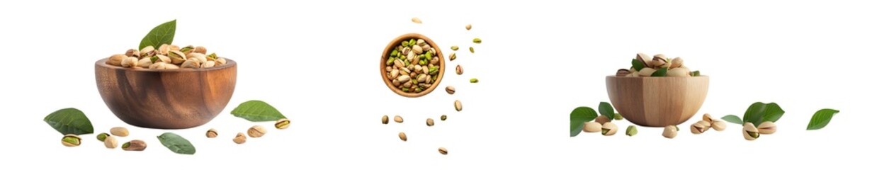 Poster - set of Assorted nuts and seeds in wooden bowls. isolated on transparent background