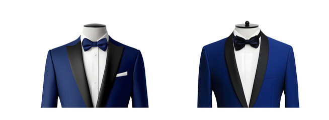 Poster - set of Formal navy blue suits displayed on mannequins. isolated on transparent background