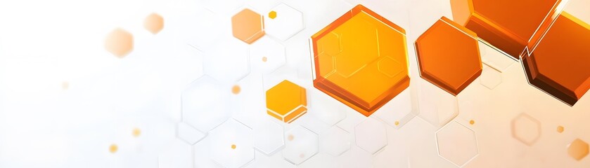 Fototapete - Abstract design with orange hexagons on a light background.