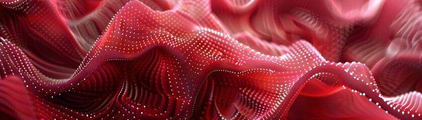Fototapete - Abstract design of wavy lines and dots in a deep crimson color.