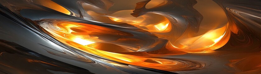 Fototapete - Abstract design of flowing, liquid forms in shades of orange and gray.