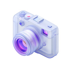 Poster - Stylish 3D rendering of a transparent camera with a vibrant lens in isolation.
