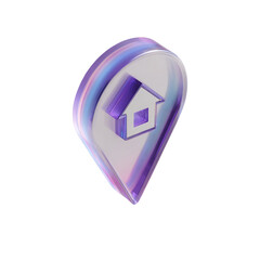 Poster - Abstract 3D home location icon with iridescent effect on a black background