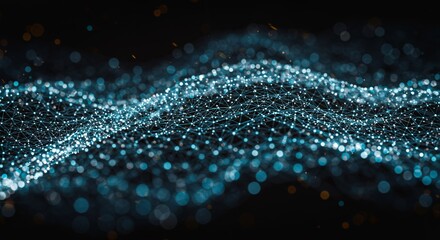Aufkleber - Abstract Blue And White Particle Network On A Black Background Depicting Connectivity Data And Futuristic Technology