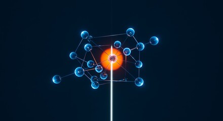 Aufkleber - Abstract Blue Molecular Structure with Orange Core and White Line Technology Innovation Digital Background