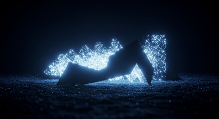 Aufkleber - Abstract Blue Glowing Geometric Shapes on Dark Background for Futuristic Modern Design with Sparkling Light and Energy