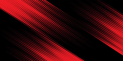 Poster - Halftone dots red and blue color pattern gradient grunge texture background. Dot pop art comic sport style vector illustration. modern background