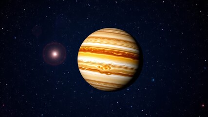 Wall Mural - A stunning high-resolution image depicts Jupiter and its swirling atmospheric bands against a backdrop of distant stars and a faint nebula.