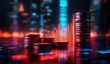 © Olya - Stacked coins of varying heights on a reflective surface with glowing financial graph bars and blurred city lights in the background, conveying economic growth and technology
