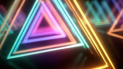 Poster - Stacked Neon Triangle Outlines in Vibrant Colors and Perspiring Light