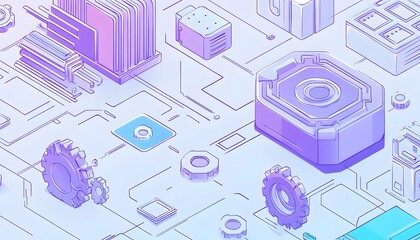 Fototapete - Abstract illustration of interconnected technological components.